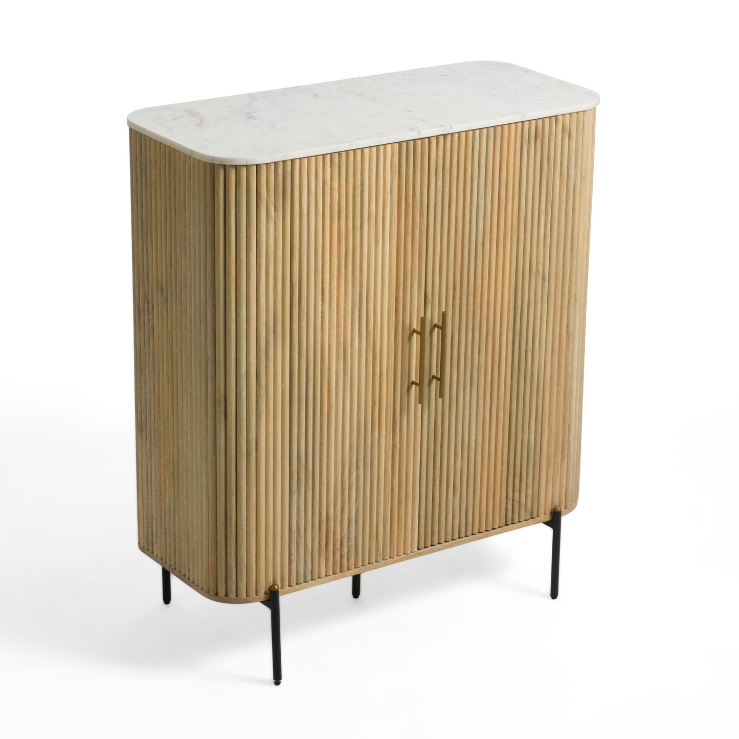 Modrest Cambridge Tall Buffet – Modern White Marble Top with Mango Wood Cabinet Design