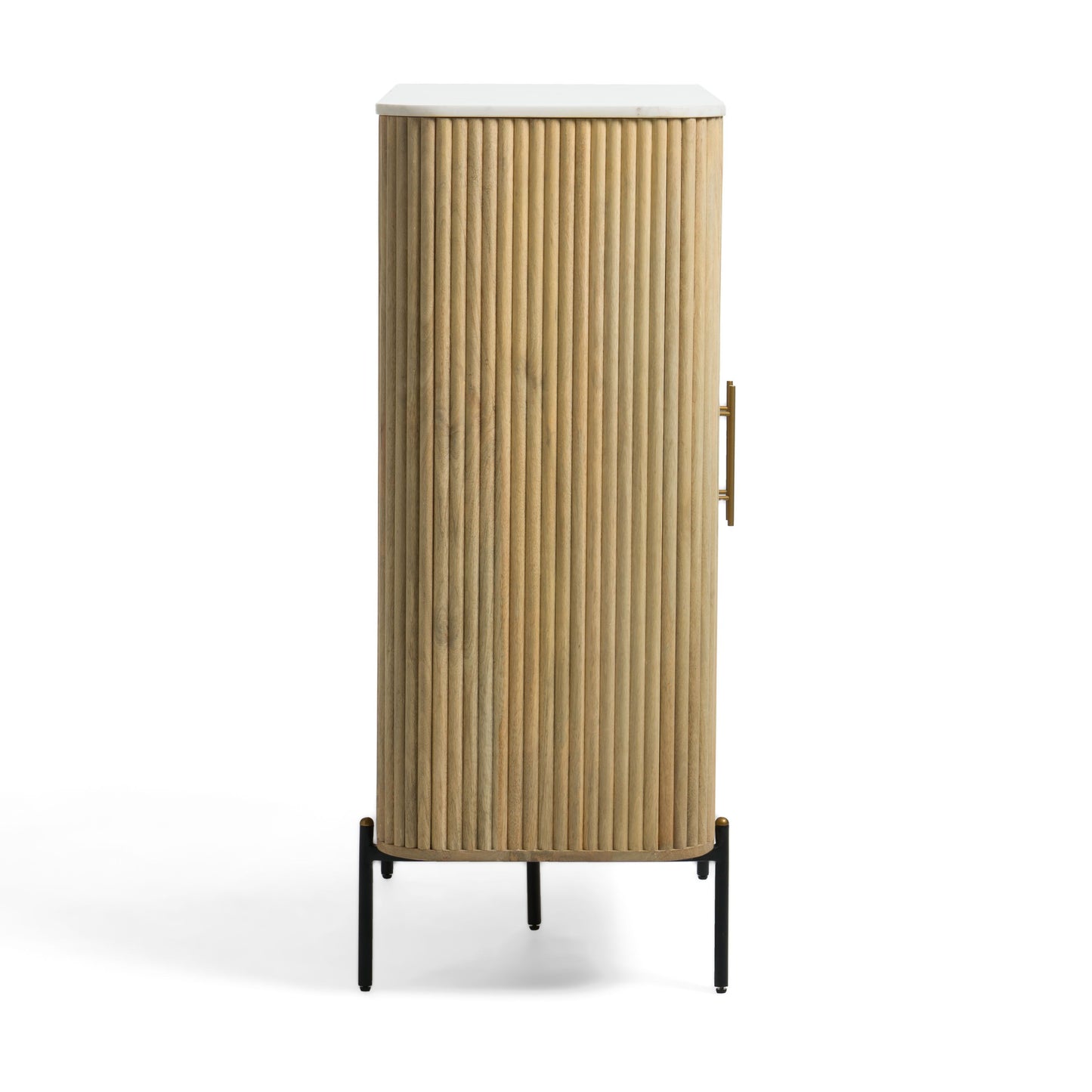 Modrest Cambridge Tall Buffet – Modern White Marble Top with Mango Wood Cabinet Design
