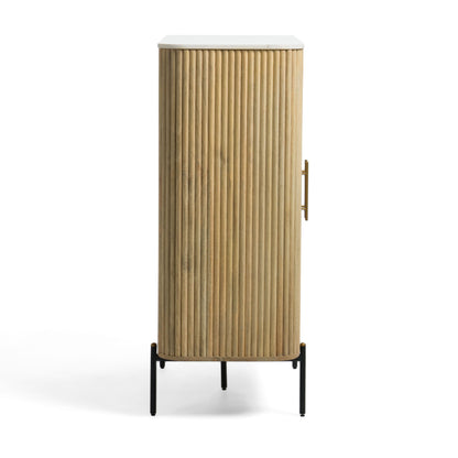 Modrest Cambridge Tall Buffet – Modern White Marble Top with Mango Wood Cabinet Design