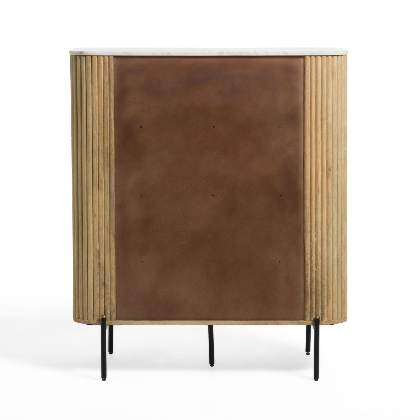 Modrest Cambridge Tall Buffet – Modern White Marble Top with Mango Wood Cabinet Design