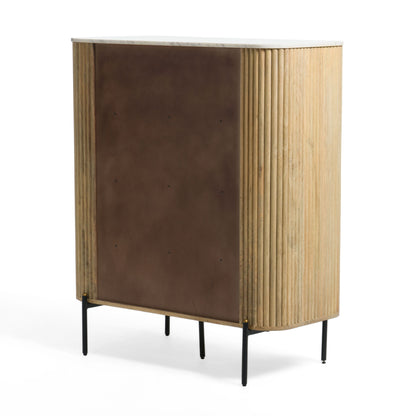 Modrest Cambridge Tall Buffet – Modern White Marble Top with Mango Wood Cabinet Design