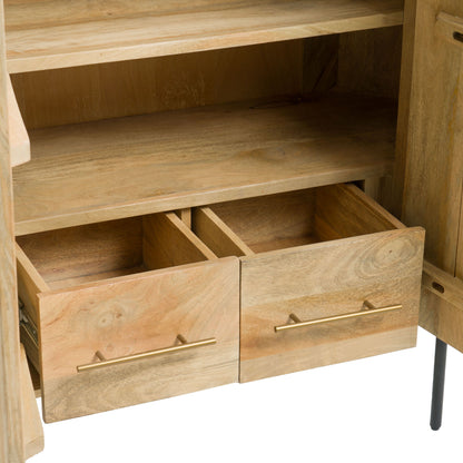 Modrest Cambridge Tall Buffet – Modern White Marble Top with Mango Wood Cabinet Design
