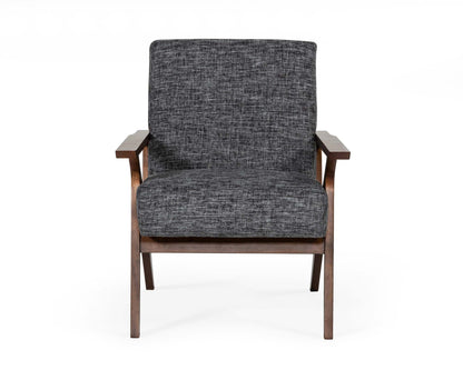 Modrest Candea Mid-Century Walnut and Grey Accent Chair - Stylish Retro-Inspired Seating