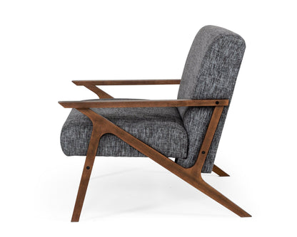 Modrest Candea Mid-Century Walnut and Grey Accent Chair - Stylish Retro-Inspired Seating