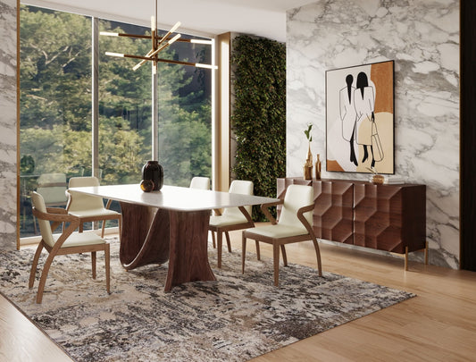 Modrest Carrizo - Contemporary Walnut and White Marble Dining Table