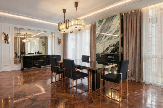 Cartier Modern Black and Rose Gold Dining Table Set