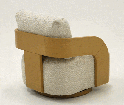 Caruso Modern Beige Fabric and Natural Oak Swivel Accent Chair