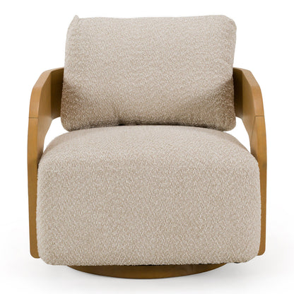 Caruso Modern Beige Fabric and Natural Oak Swivel Accent Chair