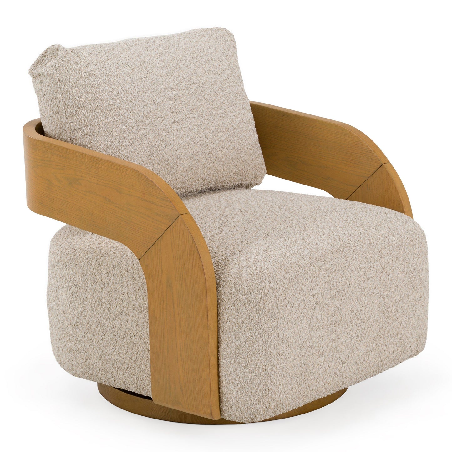 Caruso Modern Beige Fabric and Natural Oak Swivel Accent Chair