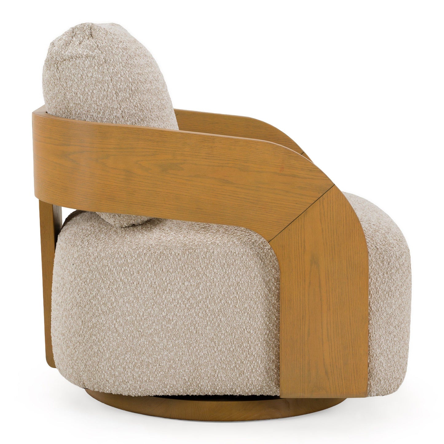 Caruso Modern Beige Fabric and Natural Oak Swivel Accent Chair