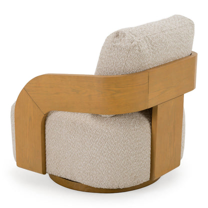 Caruso Modern Beige Fabric and Natural Oak Swivel Accent Chair