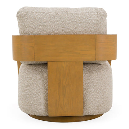 Caruso Modern Beige Fabric and Natural Oak Swivel Accent Chair