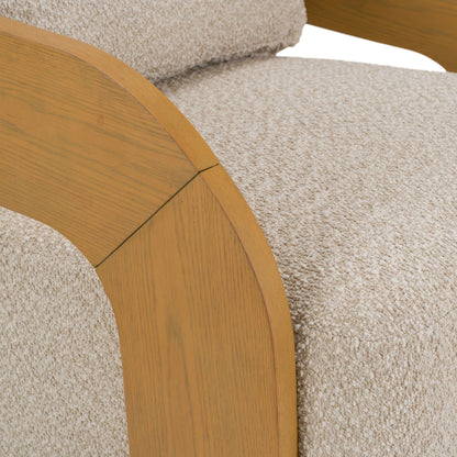 Caruso Modern Beige Fabric and Natural Oak Swivel Accent Chair