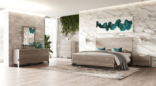 Modrest Charlene Modern Grey Elm & Stainless Steel Bedroom Set - Contemporary Bedroom Furniture