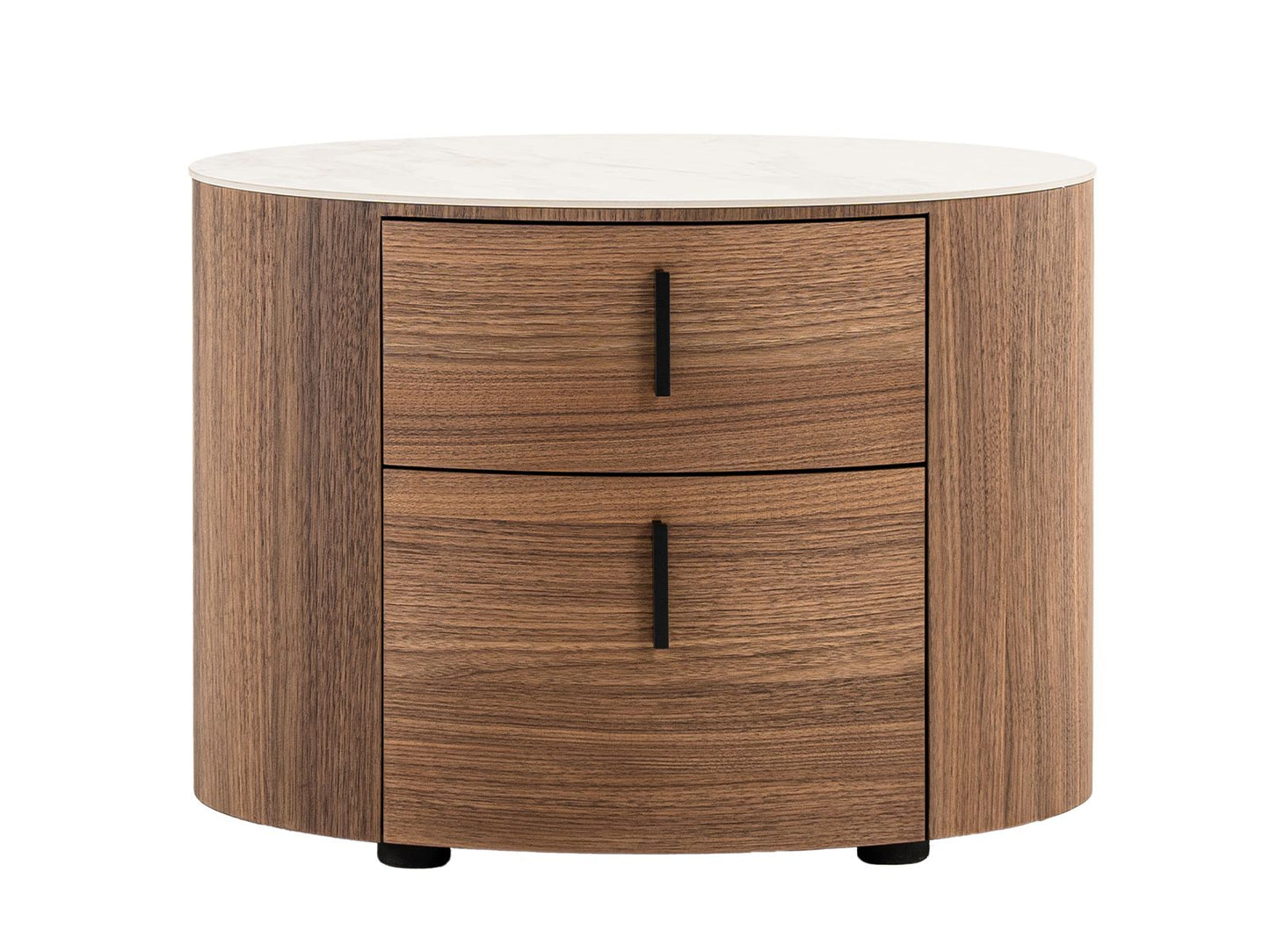 Modrest Chelton - Contemporary White Ceramic & Walnut Oval Nightstand