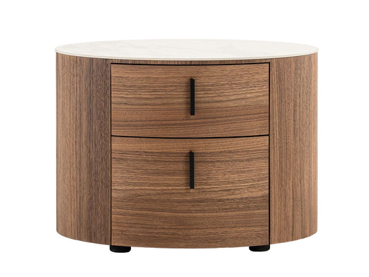 Modrest Chelton - Contemporary White Ceramic & Walnut Oval Nightstand