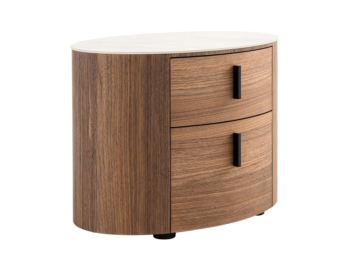 Modrest Chelton - Contemporary White Ceramic & Walnut Oval Nightstand