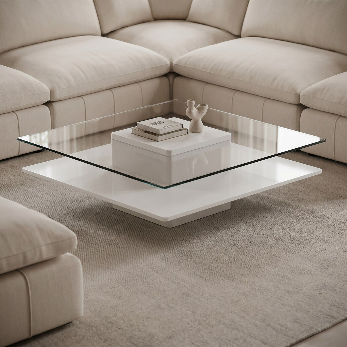 Clarion White and Clear Glass Round Coffee Table
