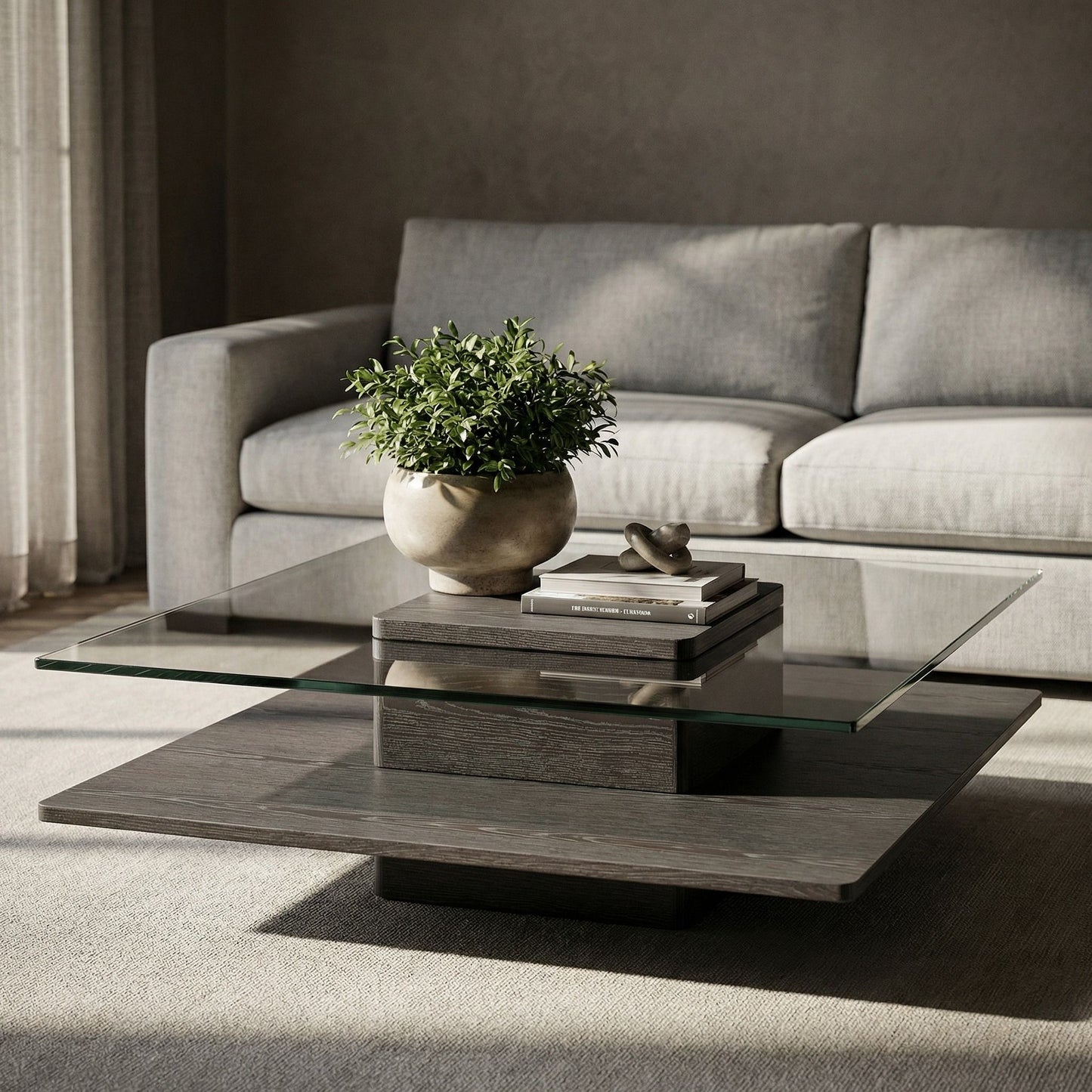 Clarion Grey Elm and Glass Coffee Table