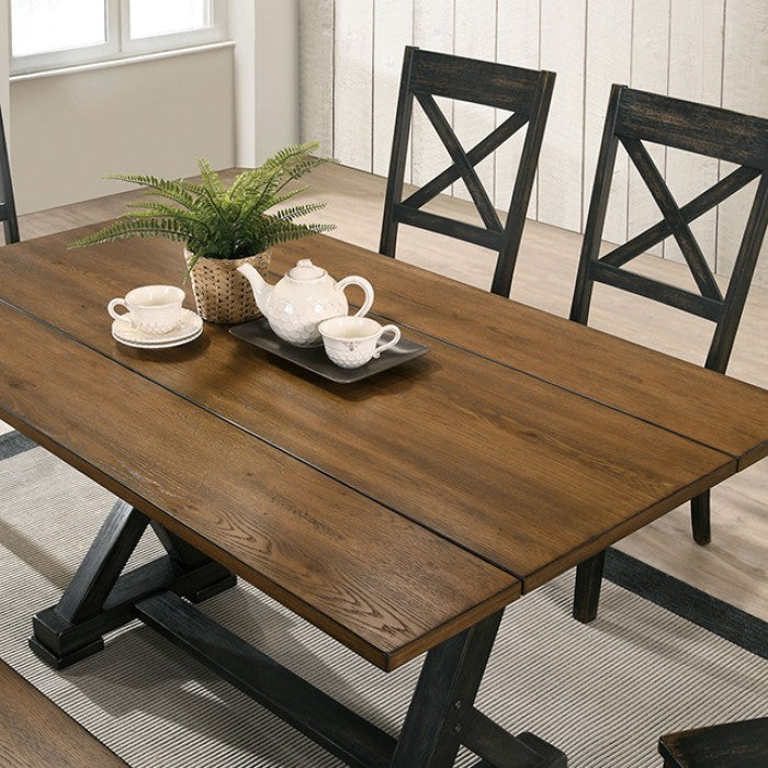 Yansley Rustic Solid Wood Antique Oak Black Dining Table
