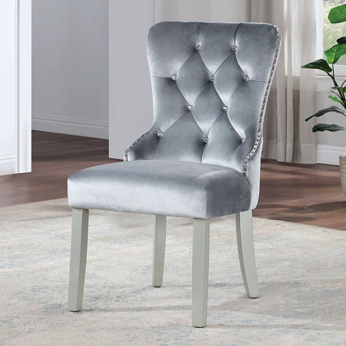 Adalia Glam Button Tufted Silver Dark Gray Chair