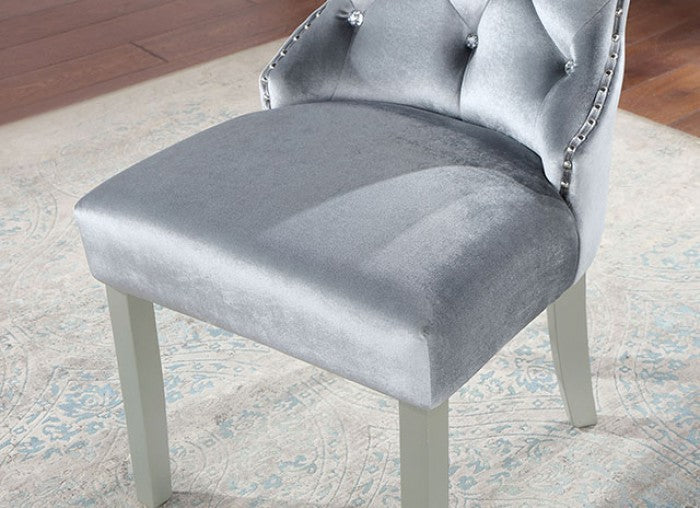 Adalia Glam Button Tufted Silver Dark Gray Chair