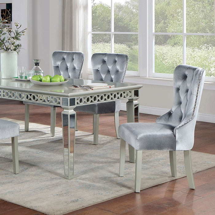 Adalia Glam Mirror Accent Silver Dark Gray Dining Table