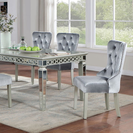 Adalia Glam Mirror Accent Silver Dark Gray Dining Table