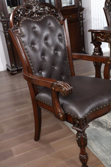 Nouvelle Traditional Leatherette Solid Wood Brown Cherry ARM Chair