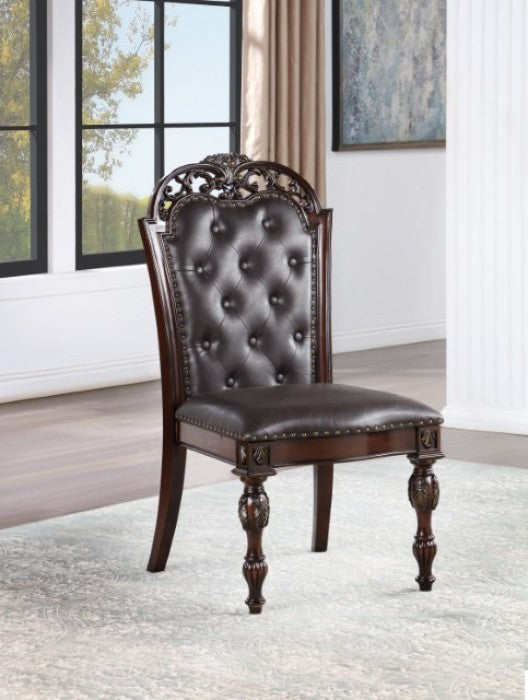 Nouvelle Traditional Leatherette Solid Wood Brown Cherry Side Chair