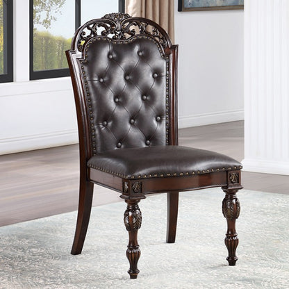Nouvelle Traditional Leatherette Solid Wood Brown Cherry Side Chair