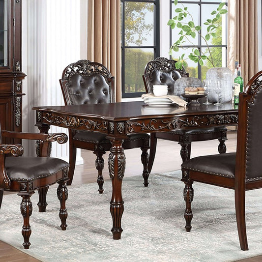 Nouvelle Traditional Leatherette Solid Wood Brown Cherry Dining Table