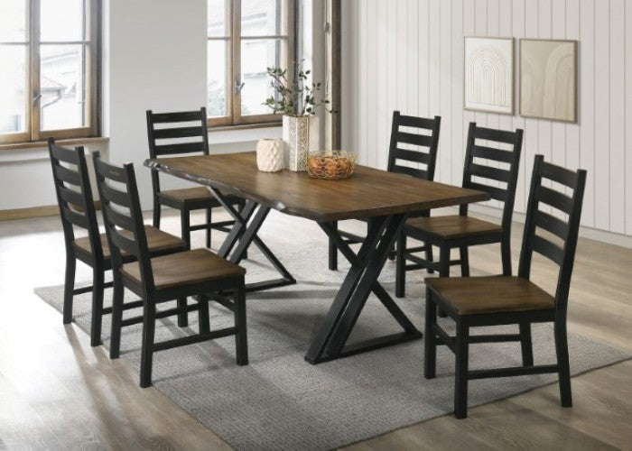 Barbary Industrial Metal Solid Wood Black Dark Oak Dining Table