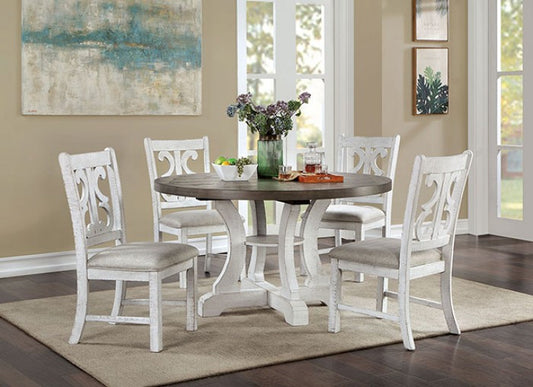 Auletta Rustic Solid Wood Distressed White Round Table