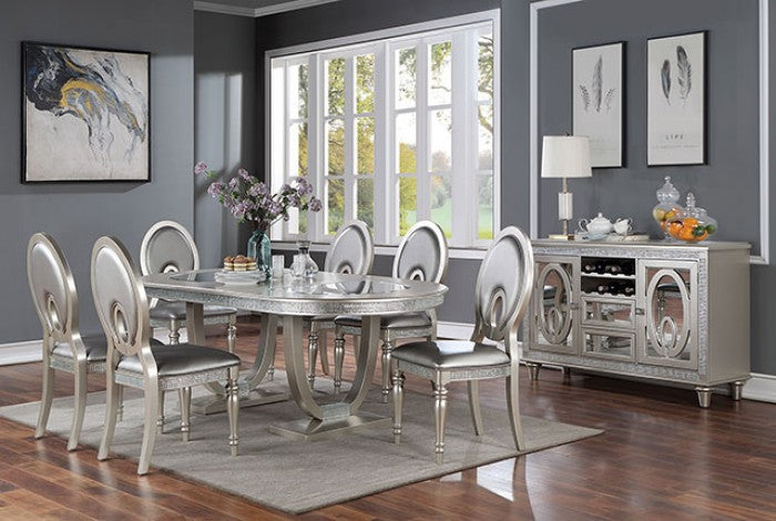 Catalina Transitional Mirror Solid Wood Silver Dining Table
