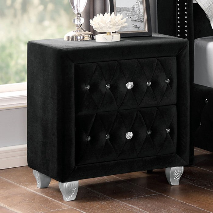 Zohar Glam Velvet Solid Wood Crystal Acrylic Buttons Upholstered Nightstand