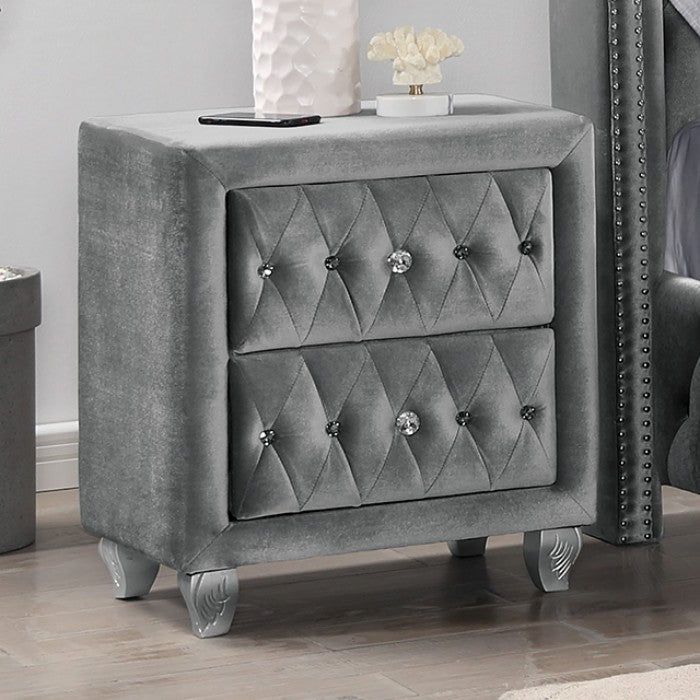 Zohar Glam Velvet Solid Wood Crystal Acrylic Buttons Upholstered Nightstand