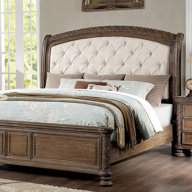 Timandra Transitional Fabric Solid Wood Rustic Natural Tone Bed