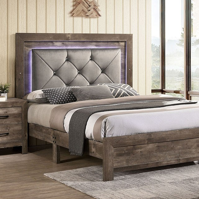 Larissa Rustic Fabric Faux Wood Bed