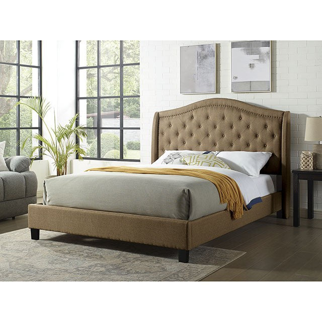 Carly Linen Fabric Solid Wood  Bed