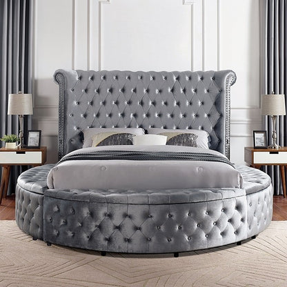 Sansom Glam Velvet Solid Wood Crystal Acrylic Buttons Upholstered Bed