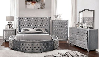 Sansom Glam Velvet Solid Wood Crystal Acrylic Buttons Upholstered Bed