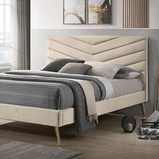 Vivar Mid Century Modern Flannelette Padded Headboard Bed