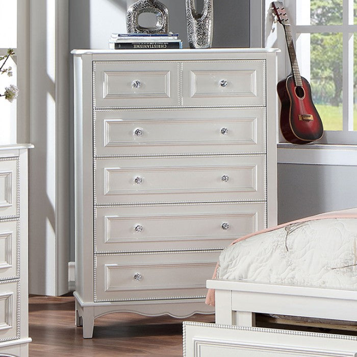Cadence Transitional Padded Leatherette Crown Molding Chest