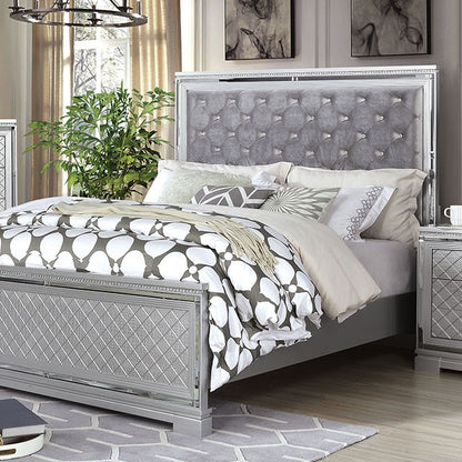 Belleterre Glam Velvet Solid Wood Crystal Acrylic Button Tufted Bed