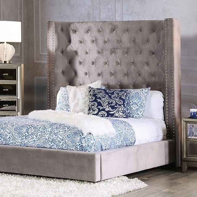 Rosabelle Transitional Velvet Button Tufted Bed