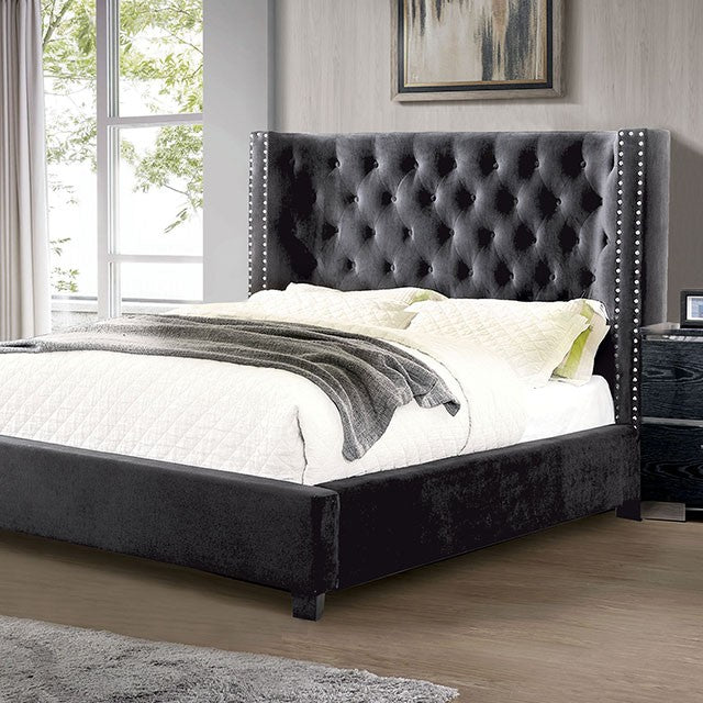 Cayla Transitional Wingback Button Tufted Upholstered Bed