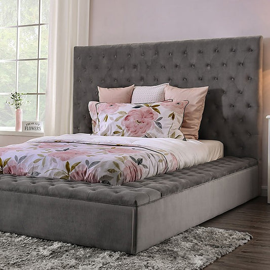 Golati Transitional Flannelette Solid Wood Button Tufted Bed