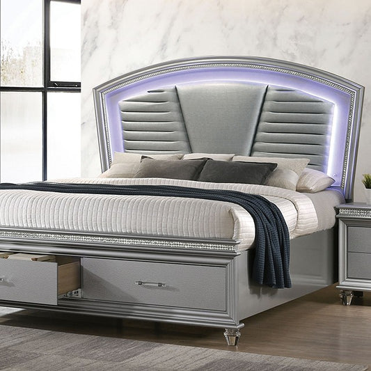 Maddie Contemporary Crystal Mirror Accent Silver Bed