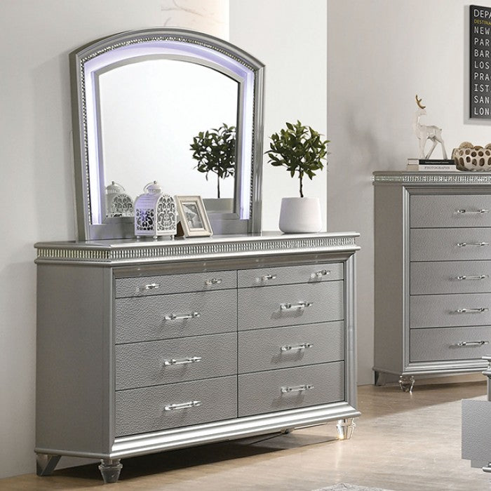 Maddie Contemporary Crystal Mirror Accent Silver Dresser
